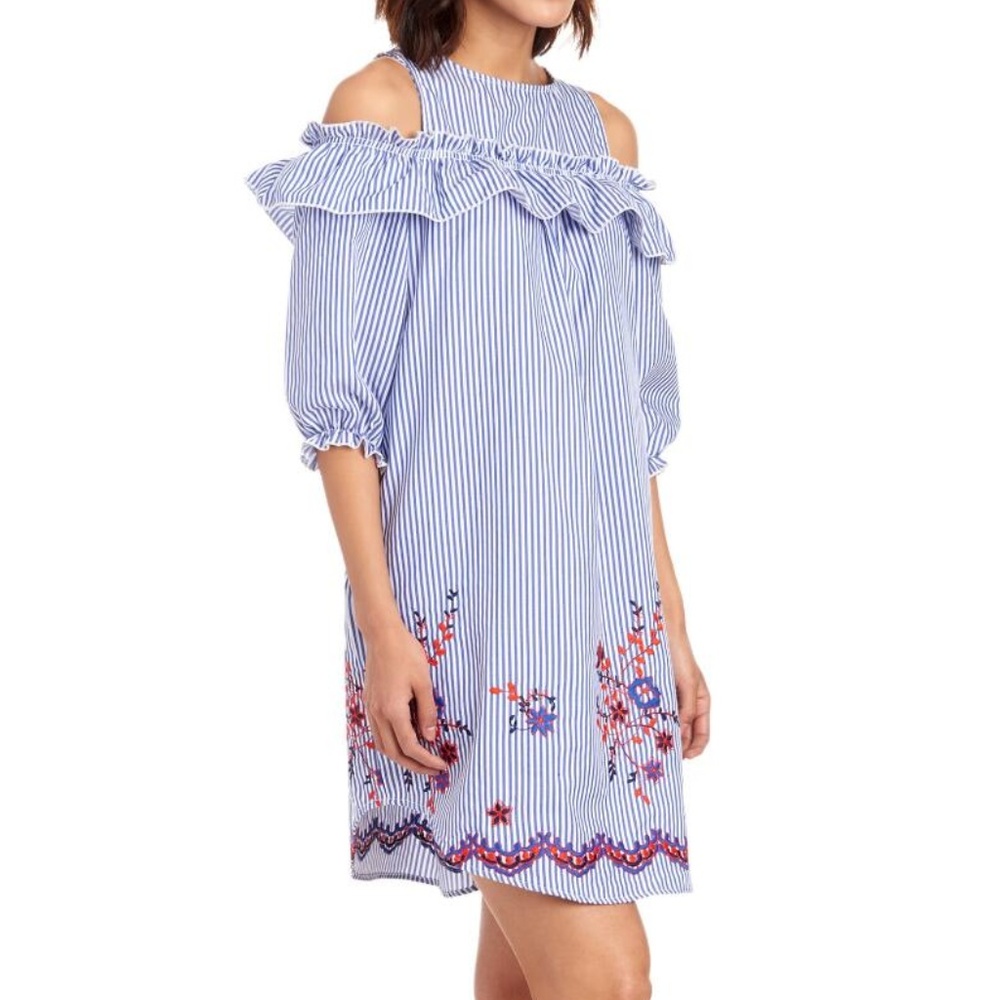 NWT V BY VIOLET WEEKEND Striped Embroidered Dress